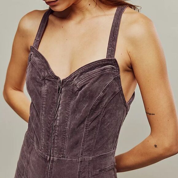 Free People How Low One-Piece Purple Velvet Overalls 4 - Picture 3 of 10